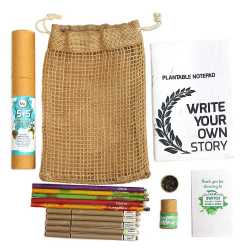 Plantable Jute Kit ( 1 Note Pad +  5 Eco Seed Pens + 5 Seed Pencils in Jute Bag )