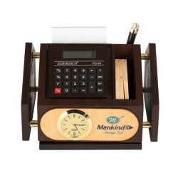Revolving Pen Stand with Coaster Plates and clock