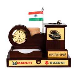 Pen Holder with Coaster Plates and clock