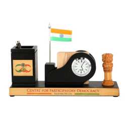 Pen Holder with Coaster Plates and clock
