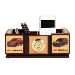 Pen Holder with Coaster Plates and clock