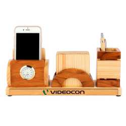 Pen Holder with Coaster Plates and clock