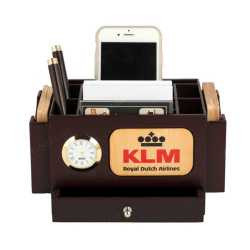 Pen Holder with Coaster Plates and clock