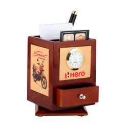 Revolving Pen Stand with Clock 