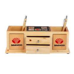 Wooden Table Top Pen Holder with Drawers