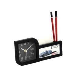 Clock With Pad and Pen Holder